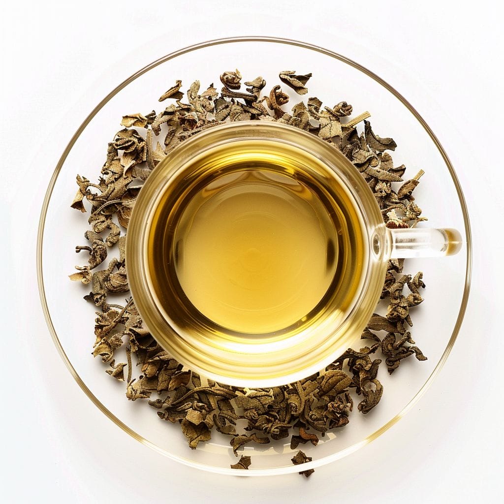 a glass cup filled with white tea