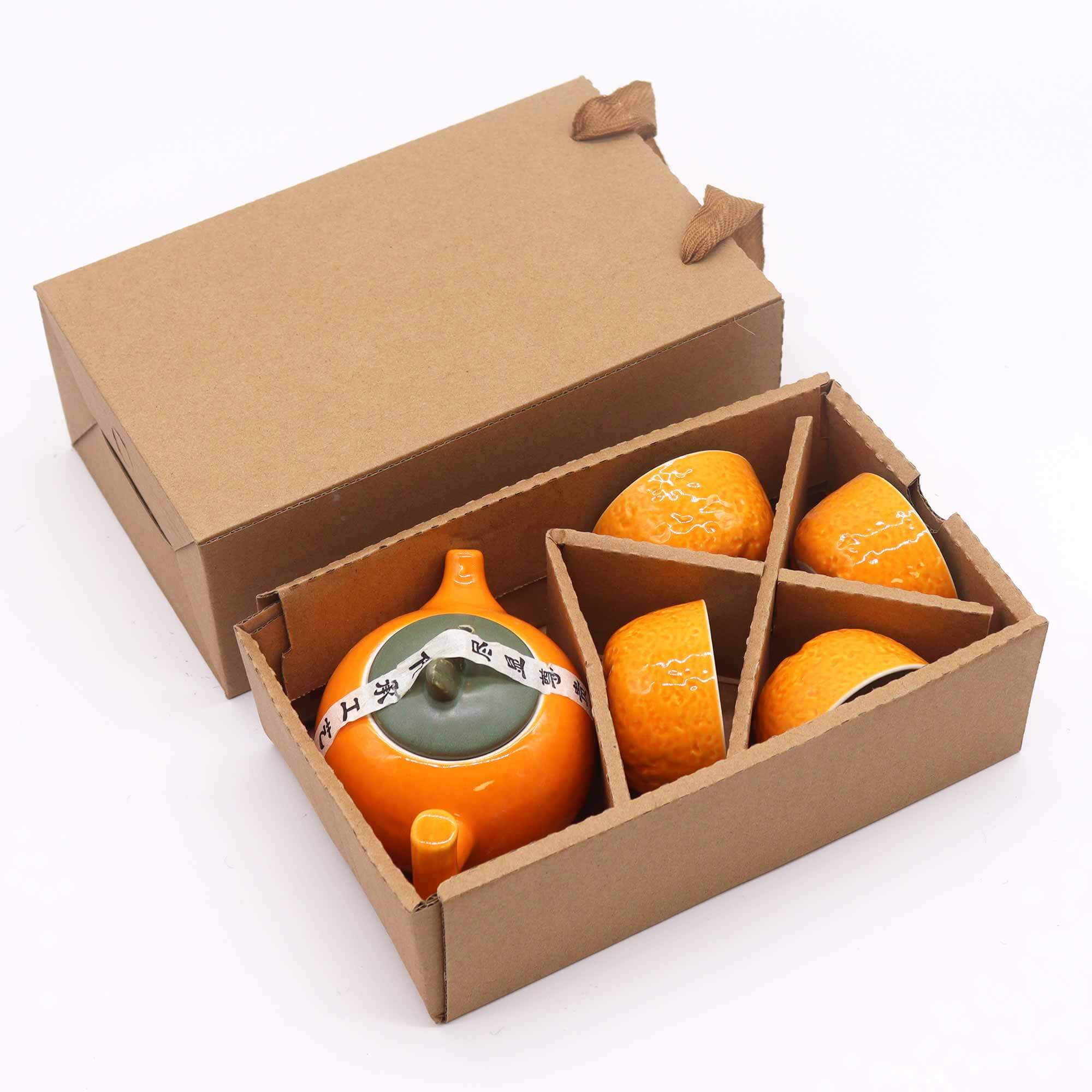 Herbal Orange Teapot Set – Pot & Four Cups