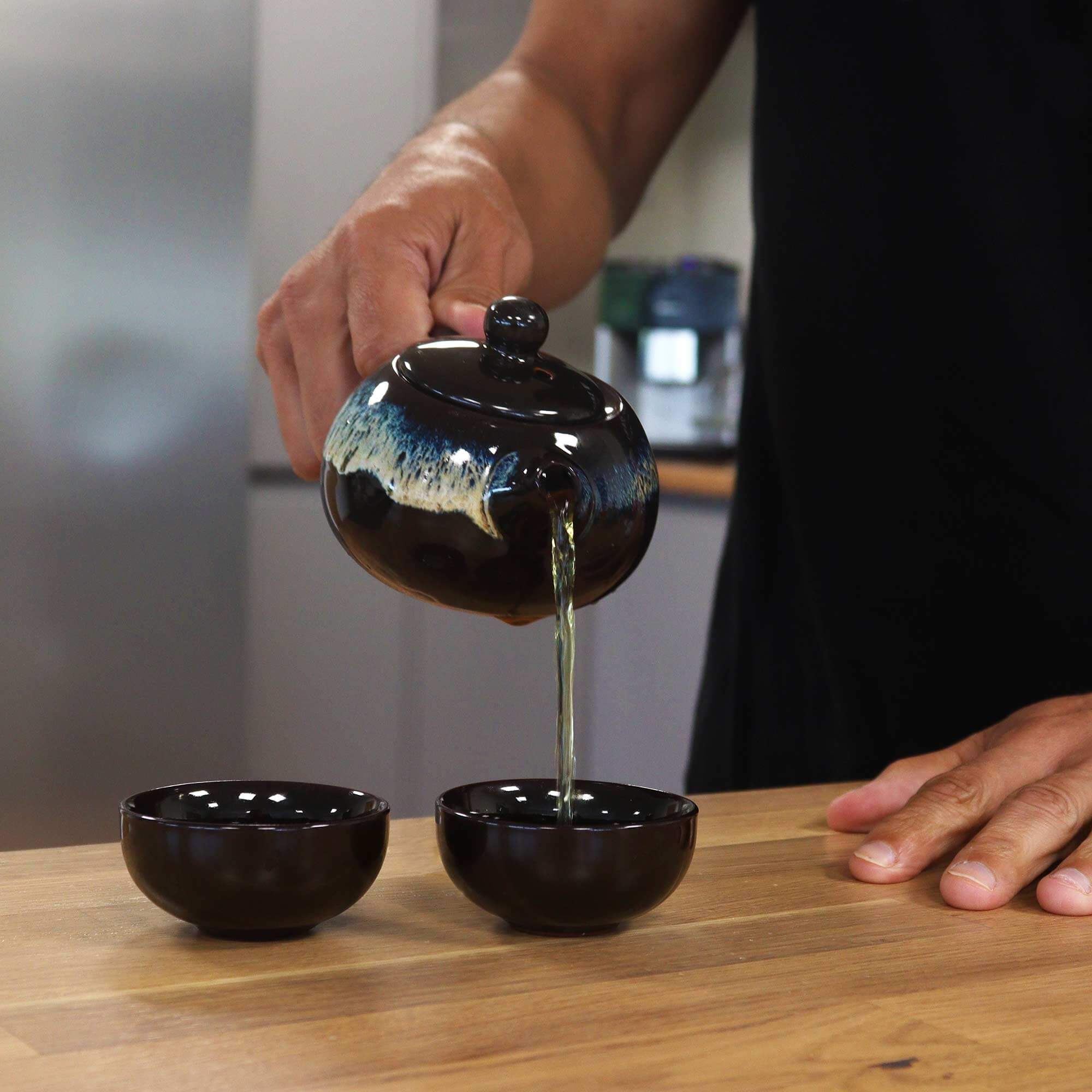Herbal Black Glaze Teapot Set – Pot & Two Cups