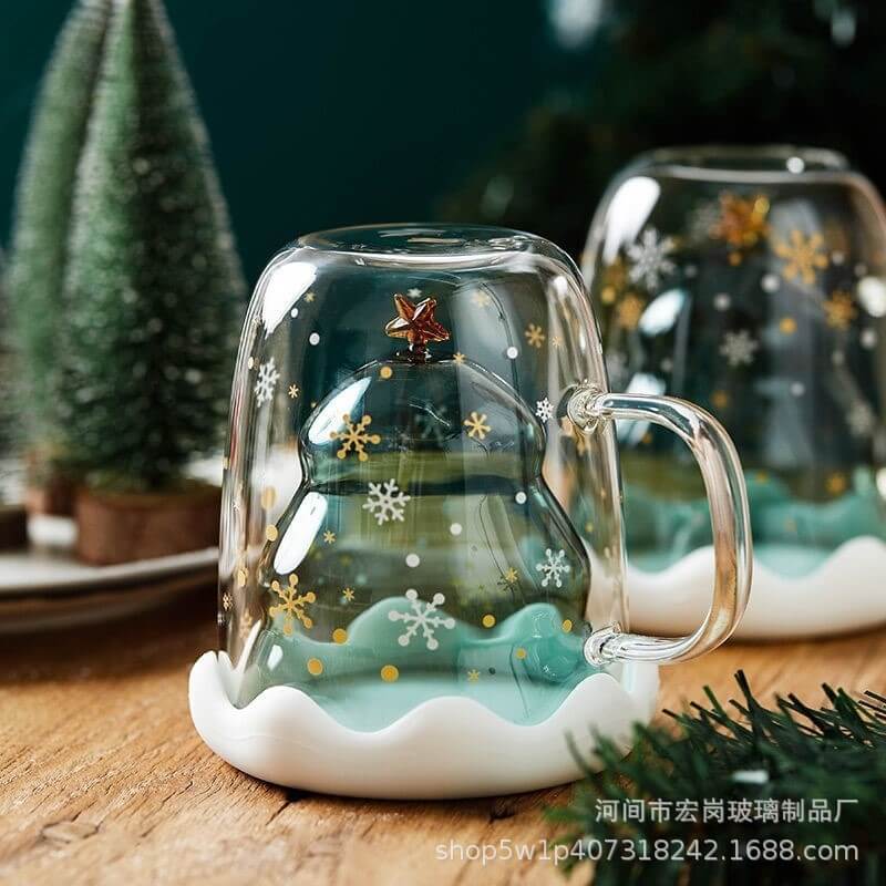 Christmas Star Double-Wall Glass Cup | Festive Insulated Milk & Coffee Tumbler