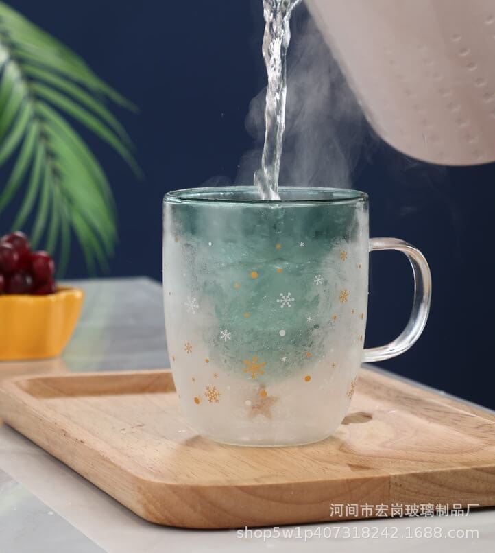 Christmas Star Double-Wall Glass Cup | Festive Insulated Milk & Coffee Tumbler