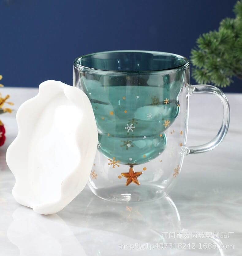 Christmas Star Double-Wall Glass Cup | Festive Insulated Milk & Coffee Tumbler
