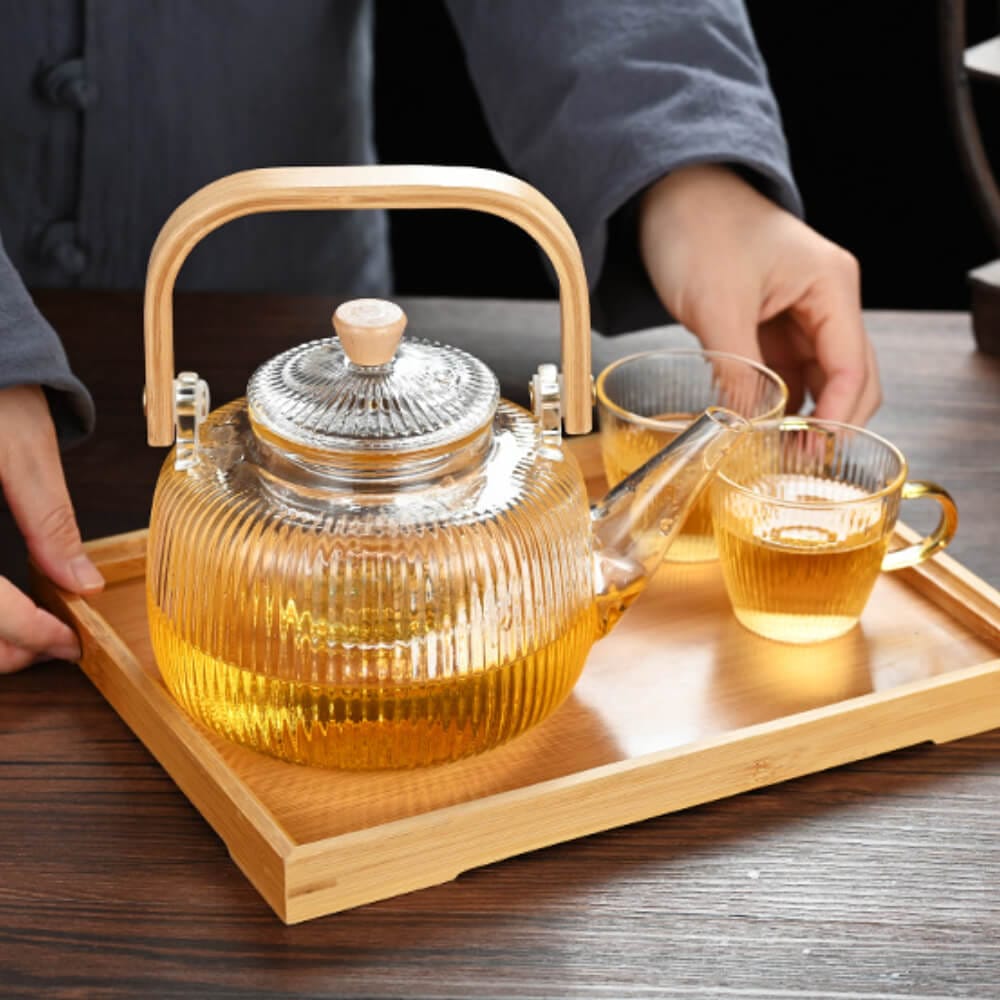 Modern Glass & Bamboo Teapot